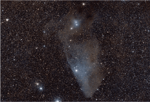 Blauer Pferdekopfnebel (IC 4592) mit 200 mm Teleobjektiv und Canon 90Da auf AstroTrac-Reisemontierung aufgenommen.