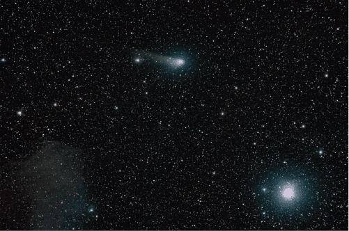 Komet C2017 K2 (PanSTARRS) in der Nähe des blauen Pferdekopfnebels mit IDAS Filter und Astro-Kamera Lacerta DSP2600c bei 525 mm Brennweite aufgenommen