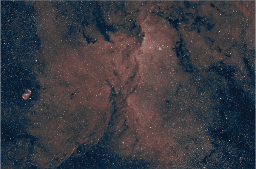 The Dragons of Ara (NGC 6188) mit dem bipolaren Emissionsnebel NGC 6164 bei 525 mm Brennweite mit der Kamera Lacerta DSP2600c und L-eNhance-Filter aufgenommen.